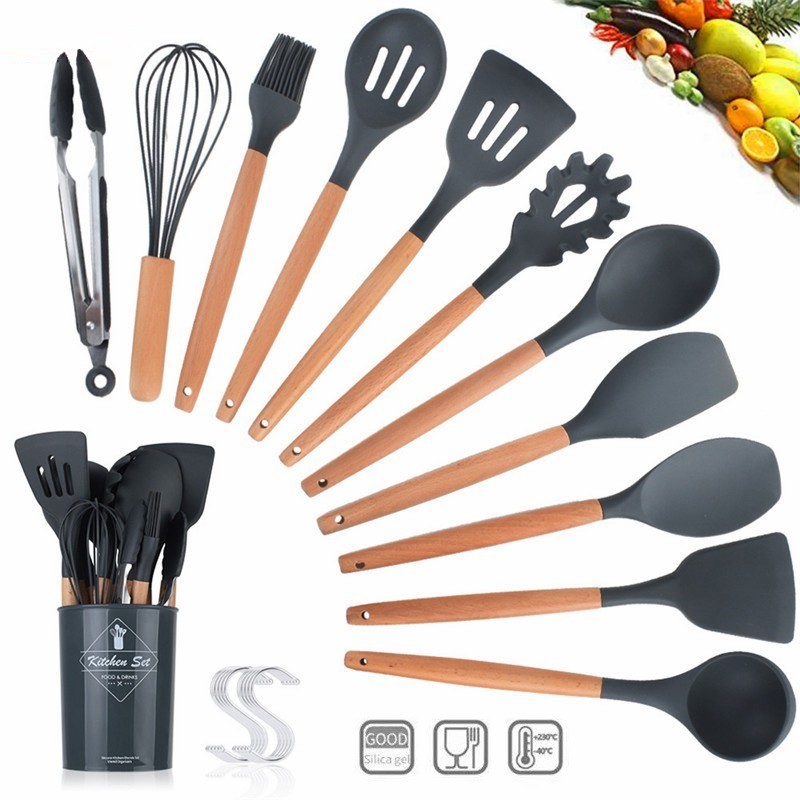 Utensilios De Cocina Silicona Antiadherente 11 Pza 5 Colores