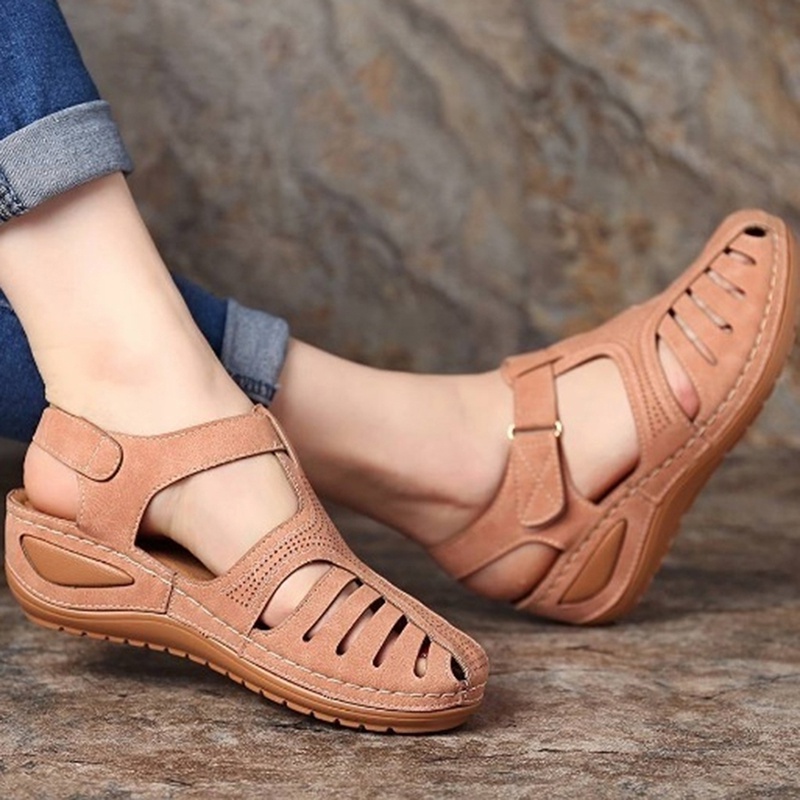 educar Aprendiz Ambicioso las mujeres de la moda de verano de cuero plano casual zapatos  antideslizantes del dedo del pie redondo anillo de cuña sandalias más el  tamaño | Shopee Colombia