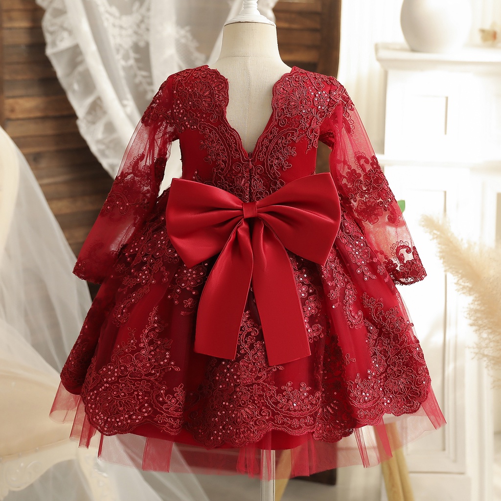 Encaje Vestidos De Bautizo Para NiÃ±a Manga Larga Vestido Elegante