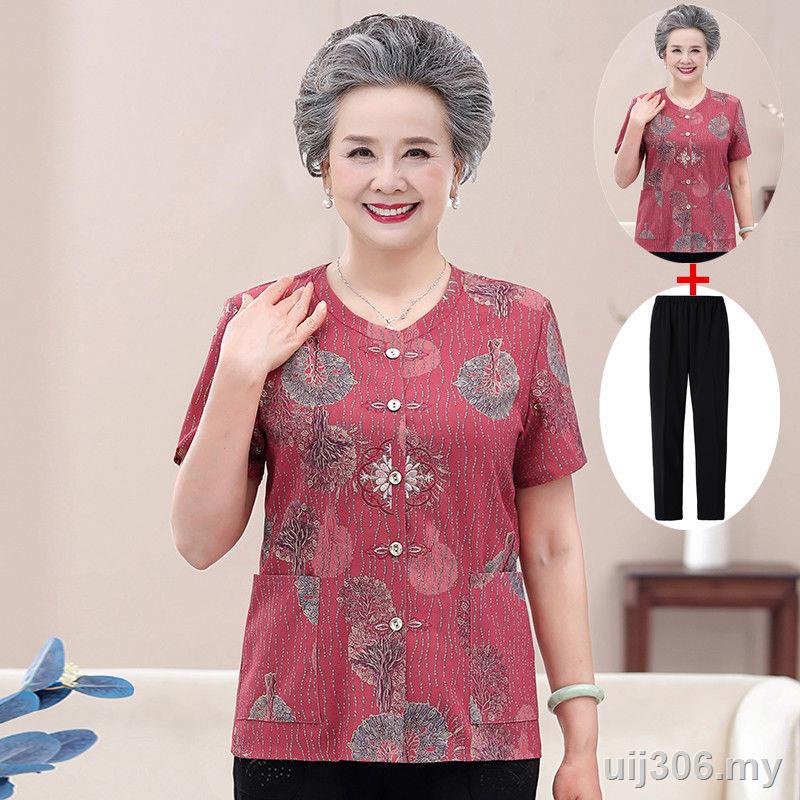 Blusa De La Abuela Camisa De Las Mujeres-Ropa De Ancianos De Manga Corta  60-70 Años De Edad 80 Madre Moda