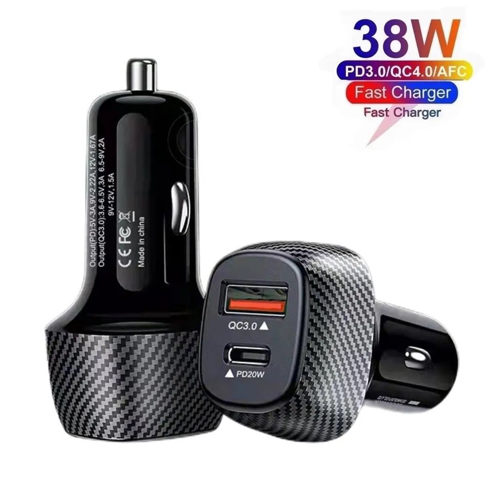 CARGADOR COCHE CARGA RAPIDA PD + QC 38W 3A + CABLE PD USB-C A USB