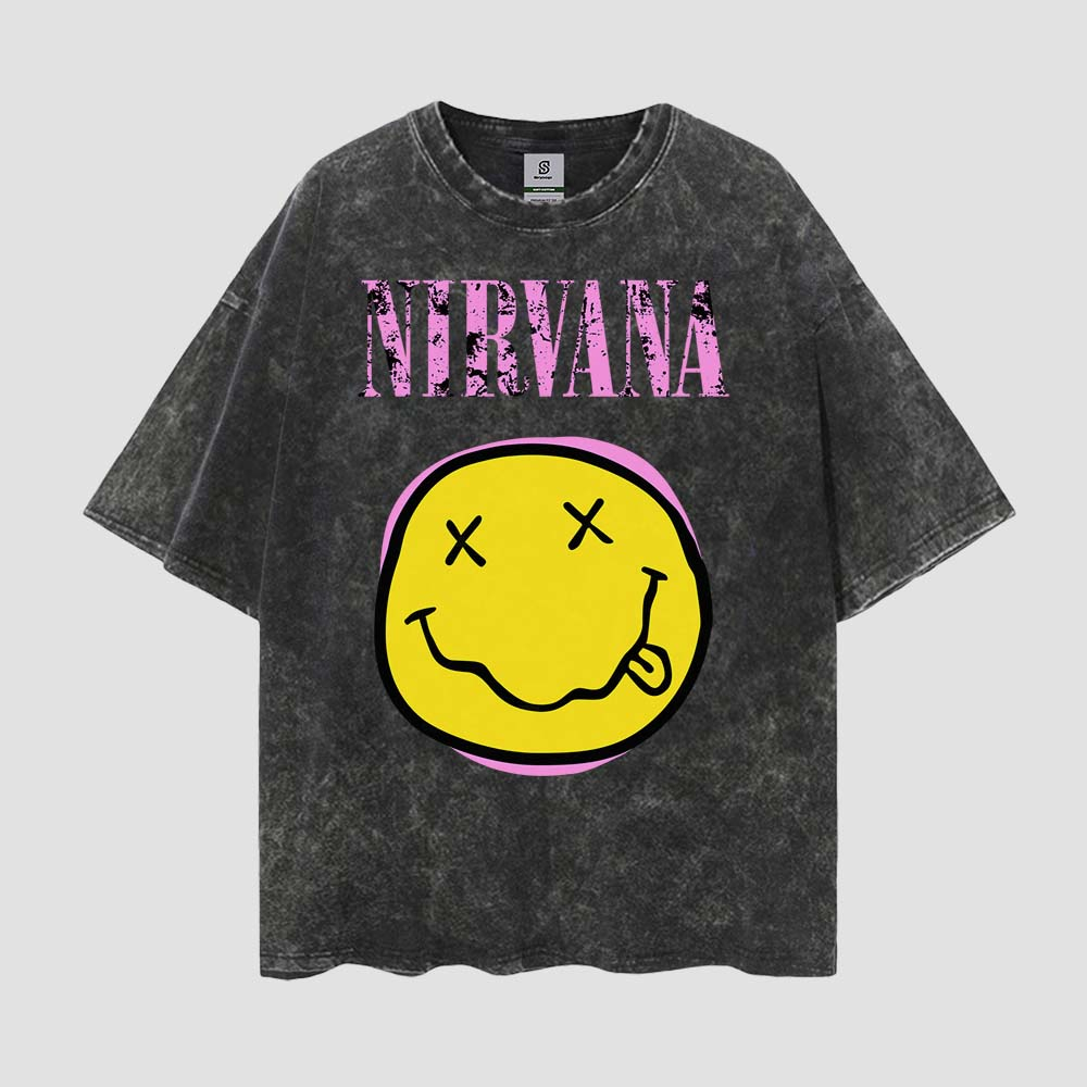 Nirvana Logo Sonrisa Vintage Camiseta Estilo Oversize Lavado Tee Shopee Colombia