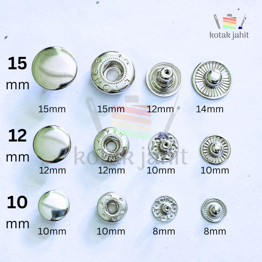 Botones a presión metálicos de 15mm de diámetro