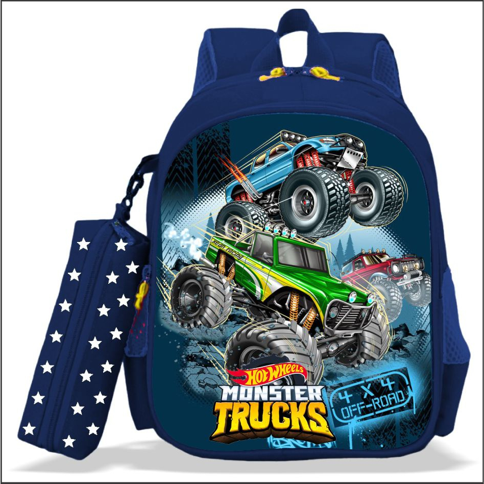 Calidad Premium HOTWHEEL MONSTER TRUCK Personaje Mochila Escolar Para Ninos De Jardin De Infantes Y Primaria Y Estuche De Lapices BONUS Shopee Colombia