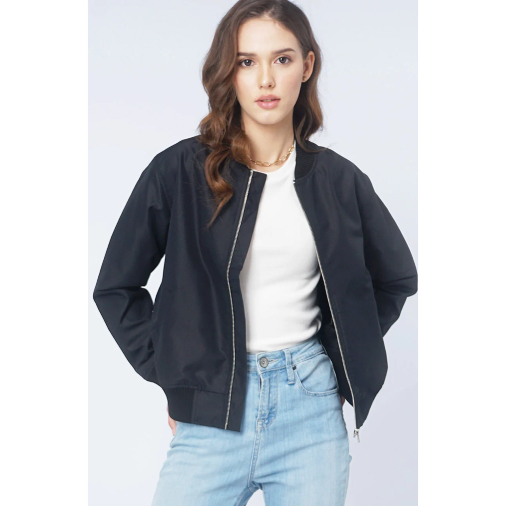 CAZADORA BOMBER COMBINADO - Negro