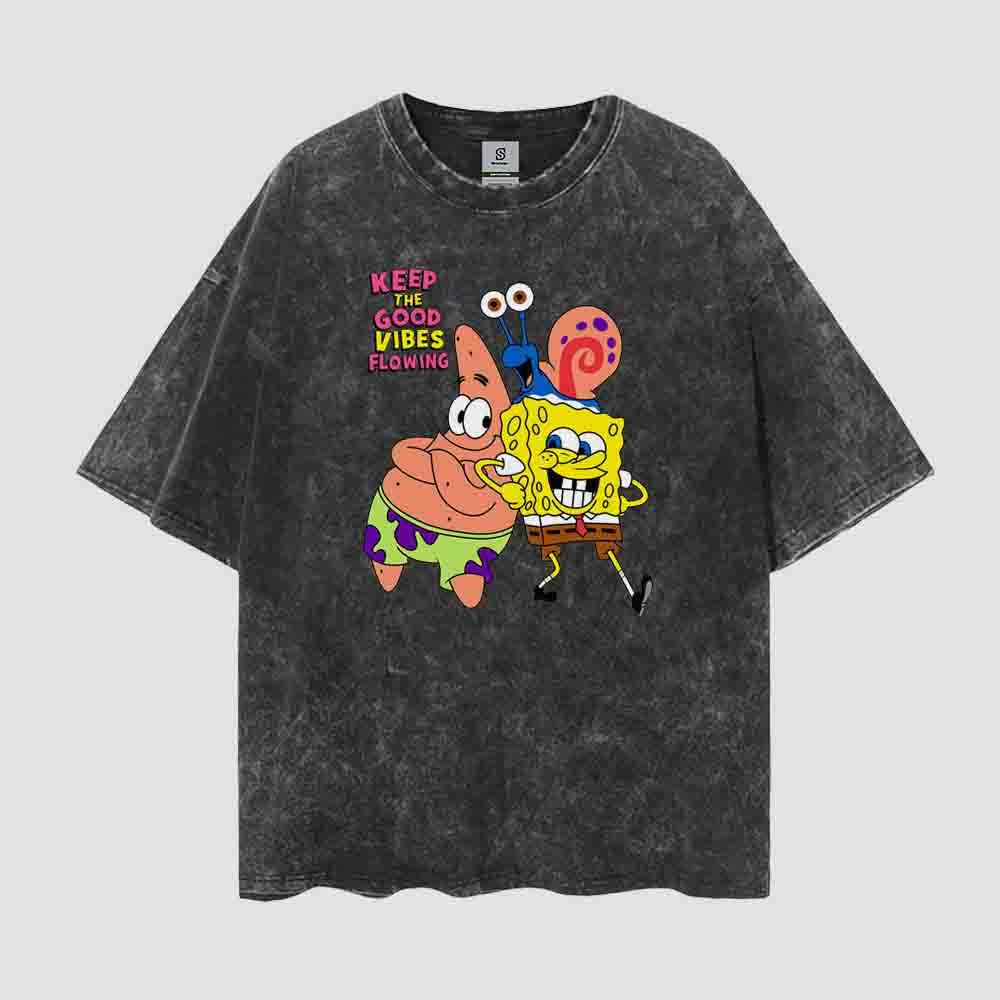 Bob Esponja Squarepants Good Vibes Camiseta Vintage Estilo Oversize Lavada Shopee Colombia