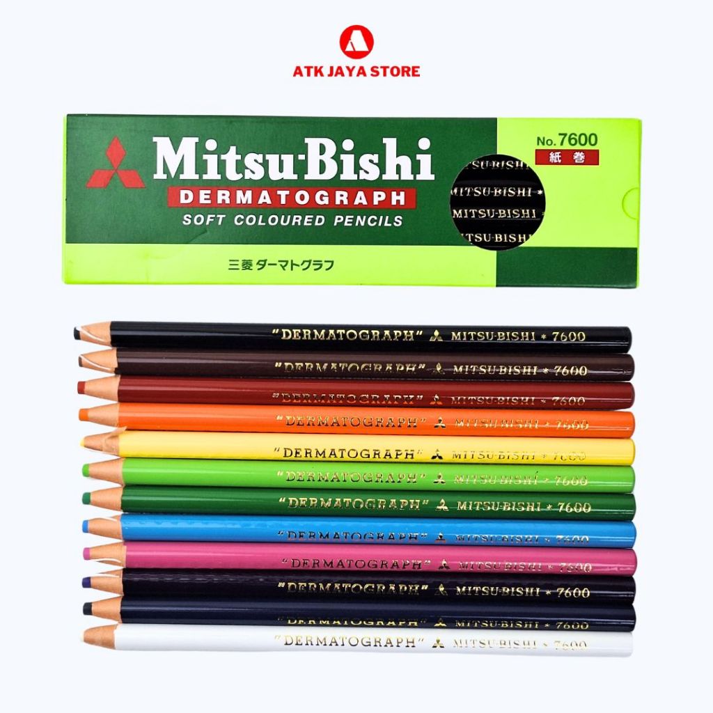 Lot De 12 Crayons De Cire Rouge MITSUBISHI DERMATOGRAPH 7600 - Idéal Pour Verre, Céramique, Plastique
