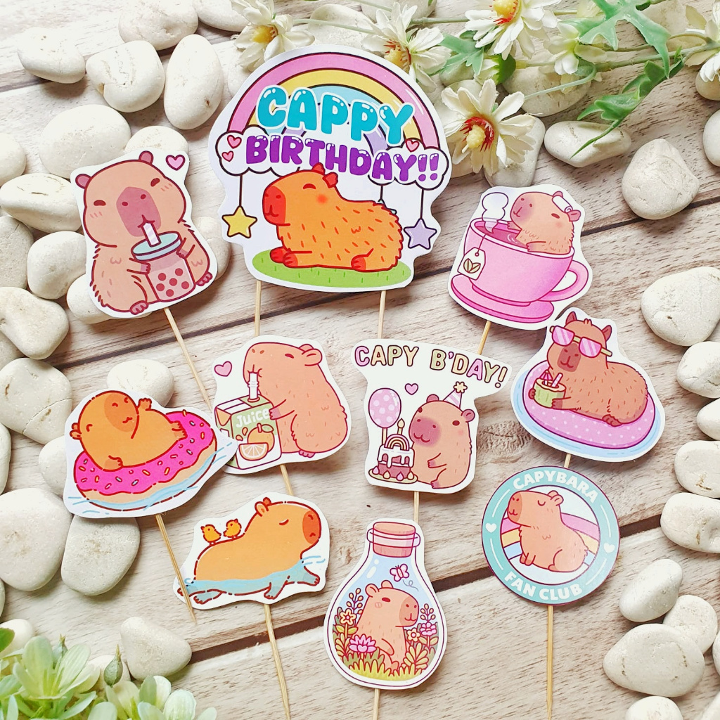 Capibara Decorazione torta Kapibara Toppers cupcake Decorazione di compleanno Decorazioni per feste per bambini Ragazzo Bomboniere per baby shower  26