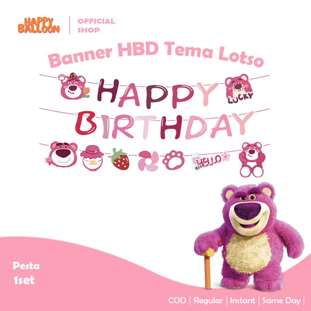 Bandera De Feliz Cumpleaños | HBD Banner Lotso Oso Personaje Rosa ...