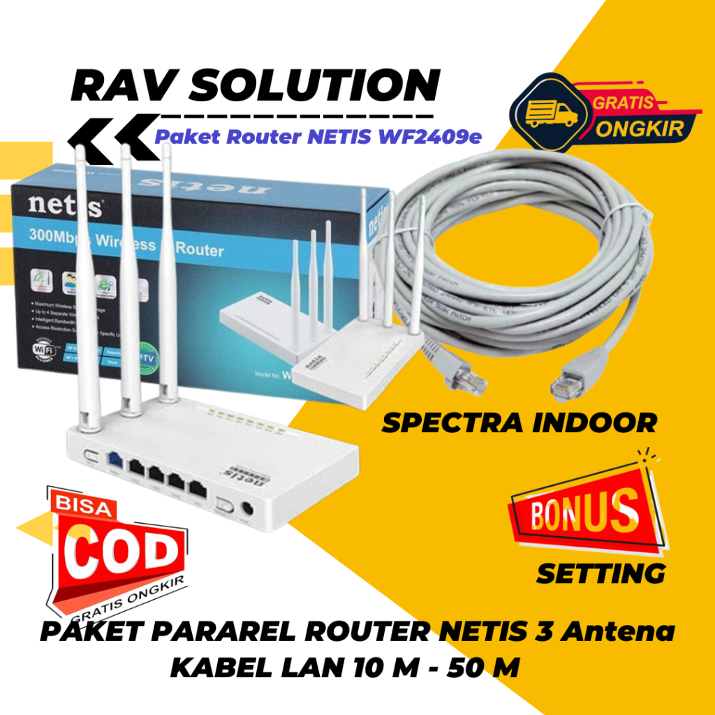 Netis Router Inalámbrico 3 Antenas WF2409E 300Mbps + 10-50 Metros De ...