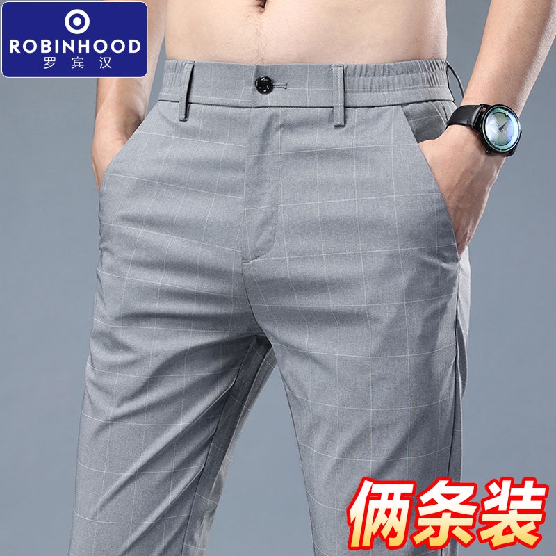 Pantalones Casuales De Negocios Para Hombres Pantalones Elásticos Delgados  De Pierna Recta