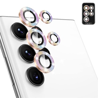 Protector de lente de cámara para Samsung Galaxy S24 Ultra, cubierta de  lente de anillo de aleación de aluminio de vidrio templado con [bandeja de