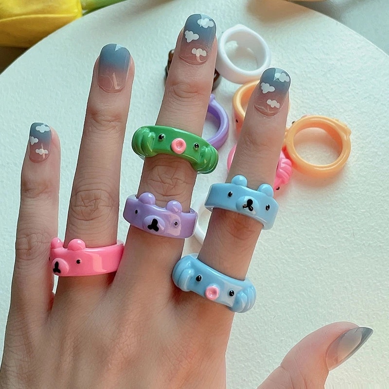 Anillos Divertidos De Animales De Dibujos Animados Para Ninas De Oso De Pulpo Lindos Resina De Color Caramelo Para Mujer Shopee Colombia