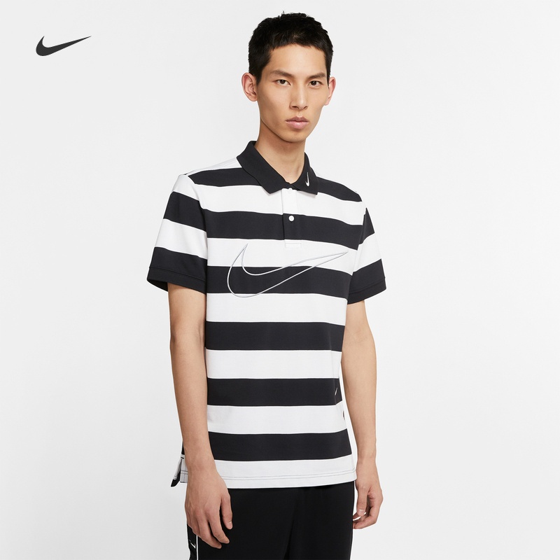 Nike Camiseta A Rayas Con Logotipo De Doble Gancho Para Hombre Y Mujer Solapa De Manga Corta Casual De Media POLO CJ4910