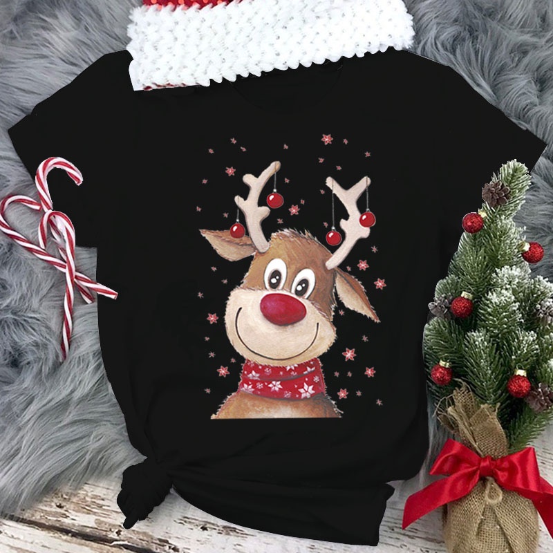 2023 Feliz Navidad Mujeres Camiseta Lindo Dibujos Animados Alce Copo De Nieve Impresion De Manga Corta Cuello Redondo Senoras tops Ano Nuevo Ropa Shopee Colombia