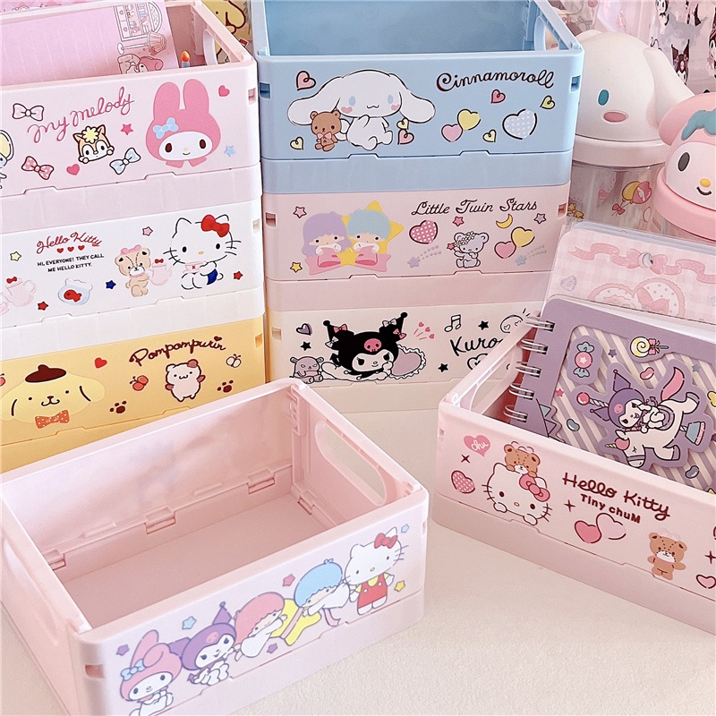 Lindo organizador de cajones, organizador de maquillaje Kawaii Hello Kitty  con lazo rosa, mini organizador de escritorio de 3 cajones, caja de