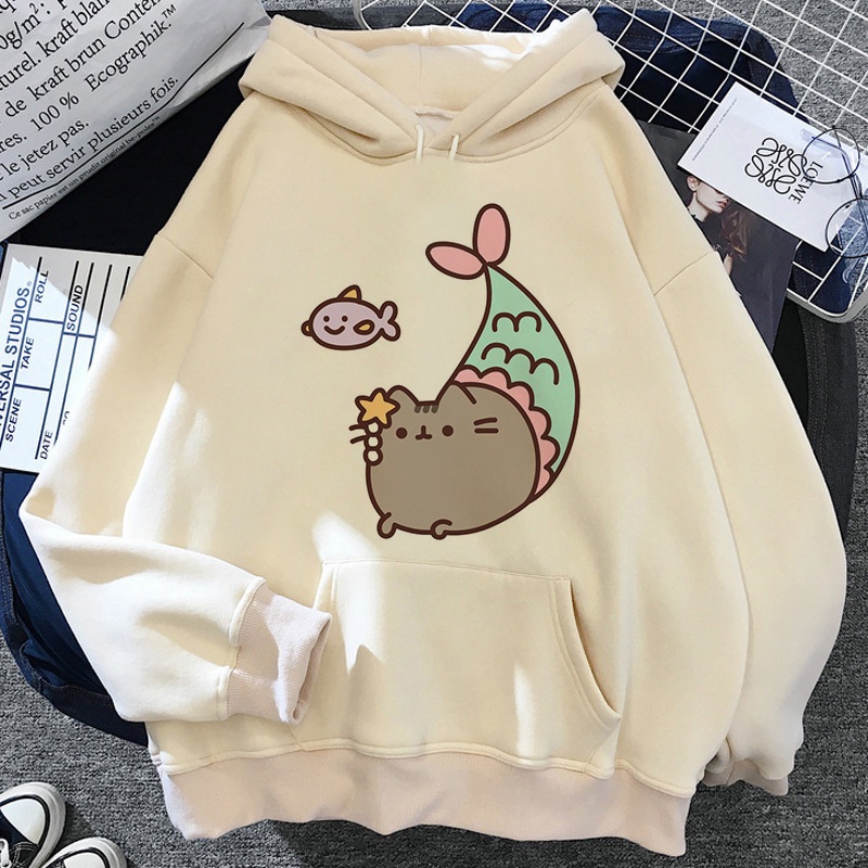 Sudadera Pusheen Carb Club Para Mujer - Blanco, Cuello Redondo, Estampado De Gato Amante De Los Carbohidratos, Cómoda Y Acogedora