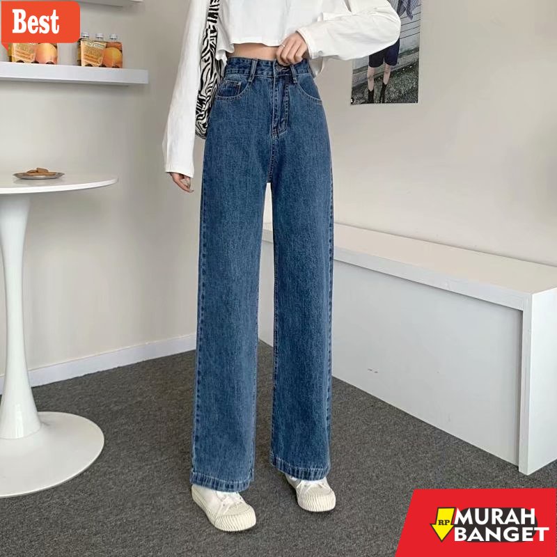 Los pantalones de mezclilla - Jeans sueltos azules oscuros para mujer, cintura alta, moda, estilo coreano | Shopee Colombia