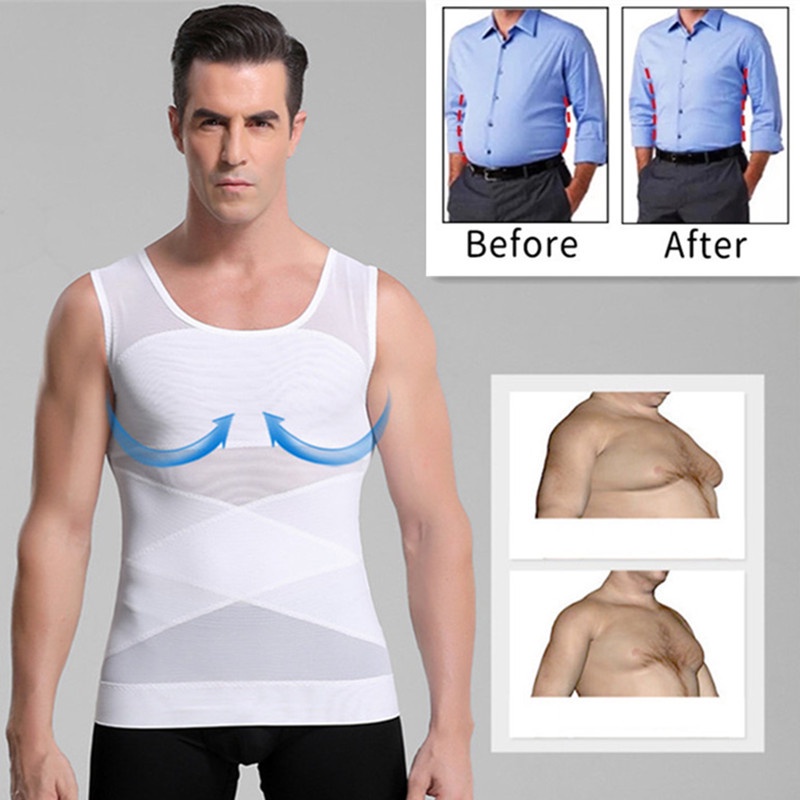 Camiseta de compresión sin costuras para hombre, con control de barriga,  ginecomastia