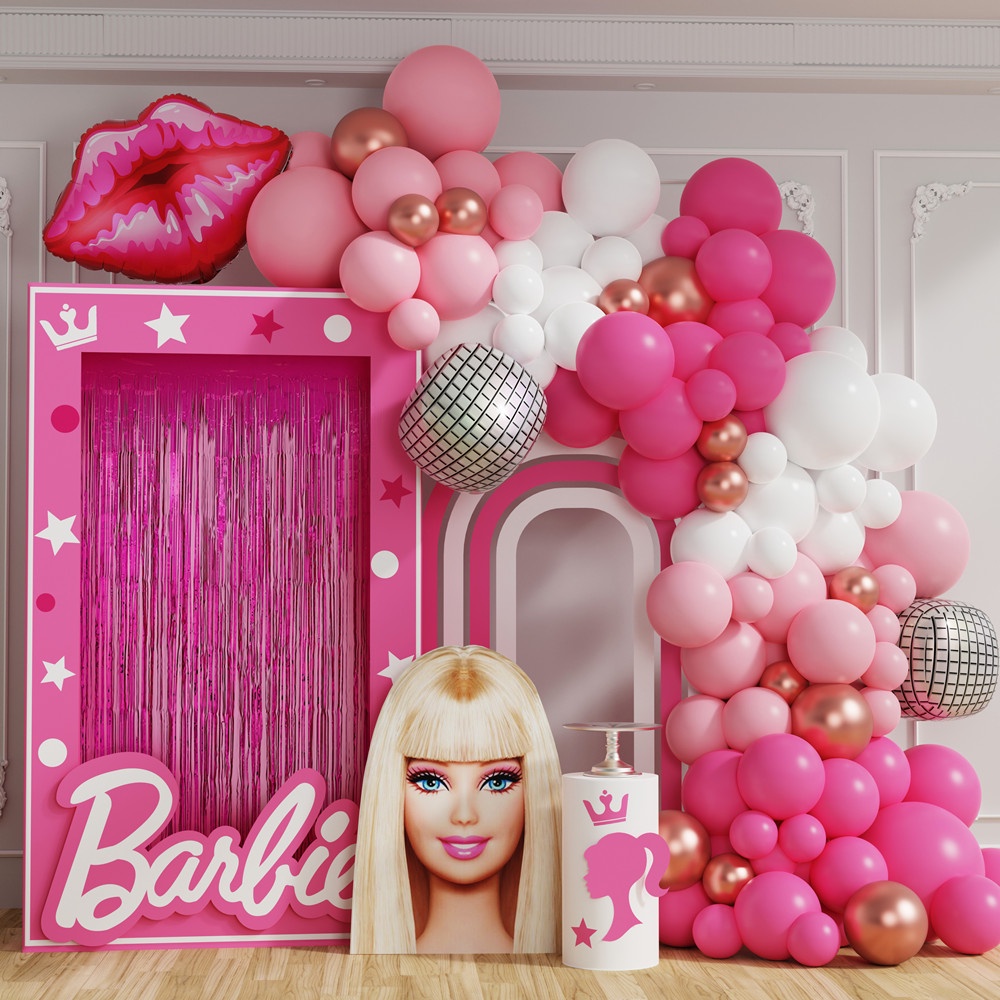 Juego de globos rosas para niñas, Kit de arco de guirnalda, tema de barbied  de princesa de cumpleaños, decoraciones nupciales, regalo de boda