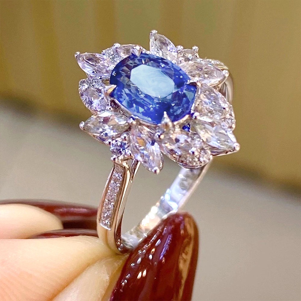 Anillo De Cobre De Zirconia Azul Para Mujer Boda Fiesta De