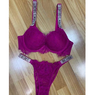 Victoria Secret Brasier De Encaje Con Letras De Diamantes De Imitación Ropa  Interior De Dos Piezas Conjunto De Rosa Cómoda