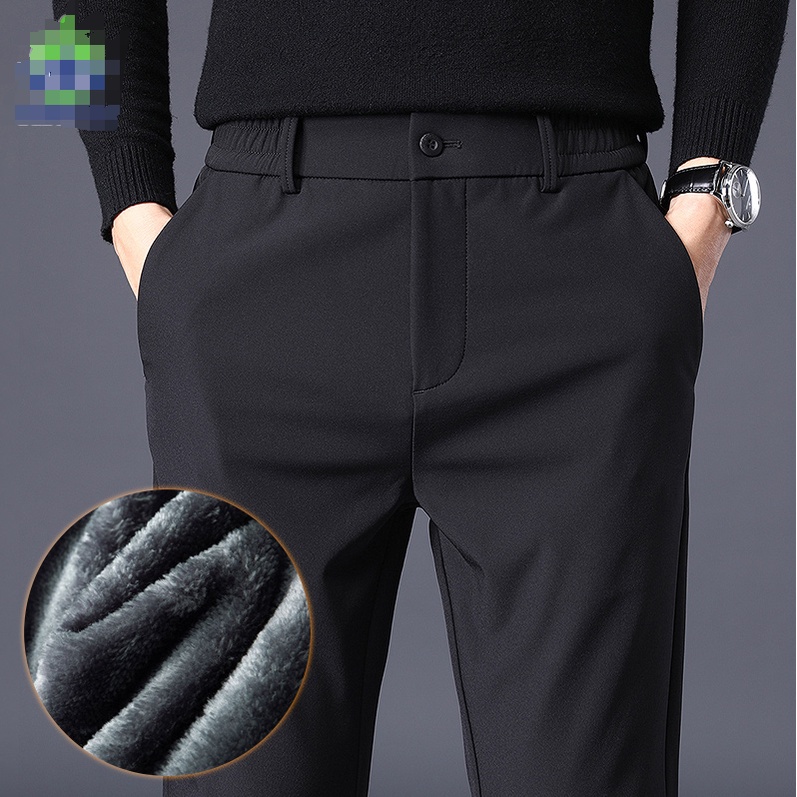 Pantalones De Lana De Invierno Cálidos Para Hombres Gruesos De Negocios  Elásticos Cintura Elástica Jogger Coreano Clásico Negro Gris Azul Hombre