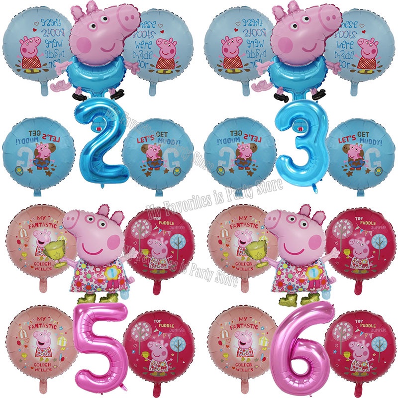 5 piezas/juego Peppa pig lámina globos lámina globos de lámina suministros  fiesta de cumpleaños