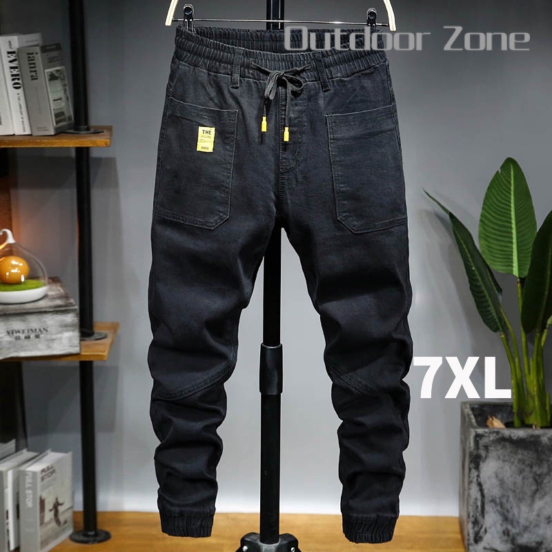 jeans Para Hombre Talla Grande 7XL Hombres Negro Joggers Tobillo Pantalones Elástico Cintura Vaqueros | Shopee