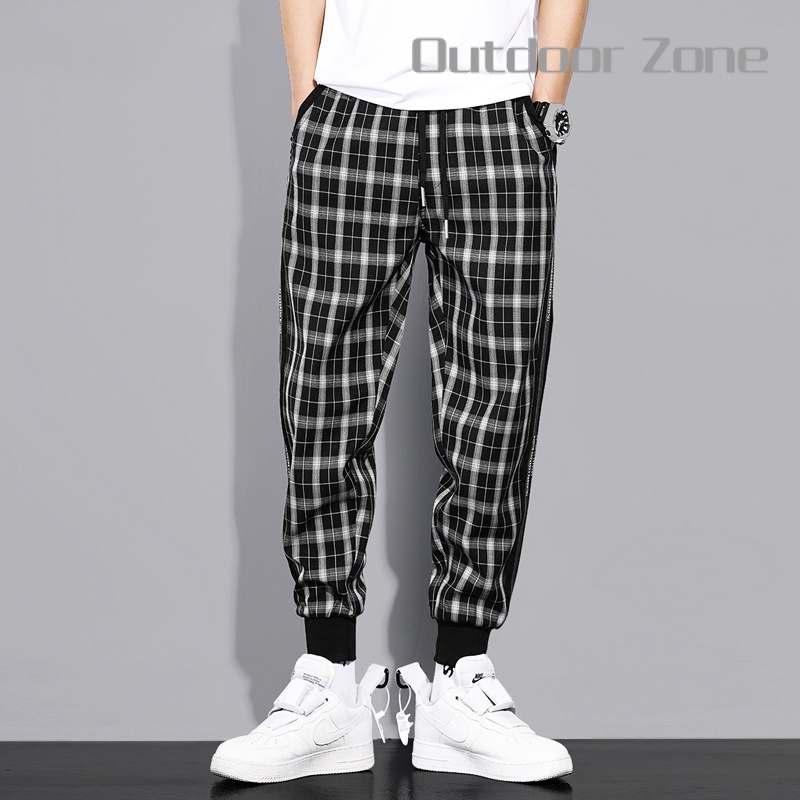 Pantalones Jogger Para Hombre Casuales A Cuadros Para Hombres Moda Coreana Talla Grande Tie foot Casual Suelto Shopee Colombia