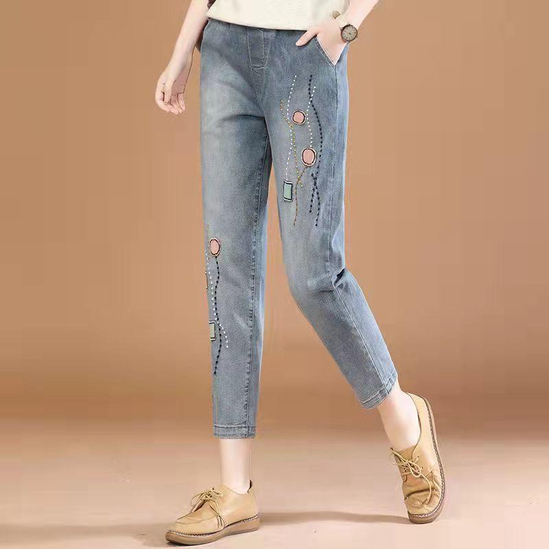 FB Mujeres Color Sólido Jeans Sueltos Cintura Alta Casual Elegante