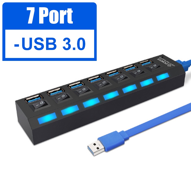 Hub USB 3.0 2.0 Multi Splitter 4/7 Puertos Expansor Múltiple 3 Hab Uso  Adaptador De Corriente USB3.0 Con Interruptor Para PC