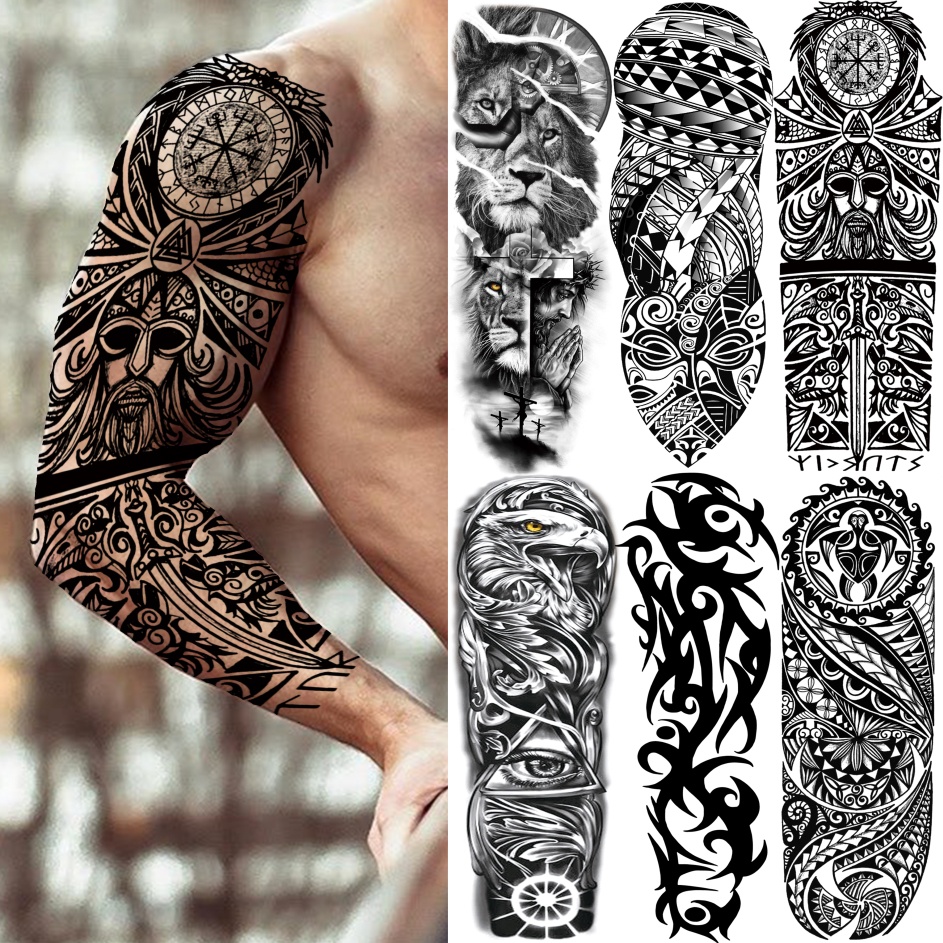 Tótem Tribal Manga De Tatuaje Temporal De Brazo Completo Para Hombres  Mujeres Adultos Maorí Calavera Tatuajes Adhesivos Falsos De Maquillaje