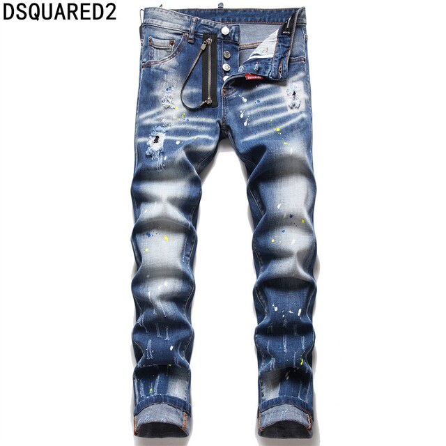 Kenny Jeans Dsquared2 Marca Para Hombre Biker Nuevos Pantalones De  Mezclilla Botón Delgado Agujero Azul Elástico Skinny