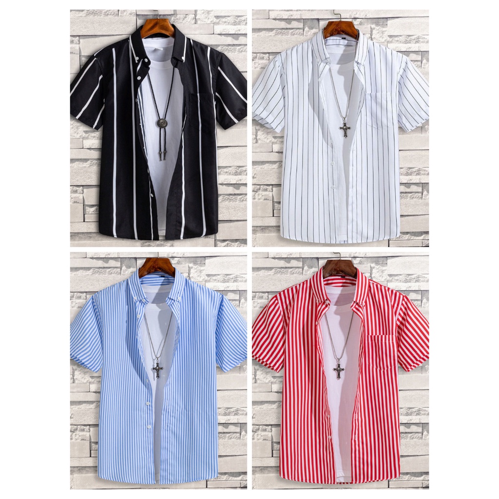 Camisas Para Hombre Nueva Camisa Casual De Manga Corta Con Botones De Rayas De Verano