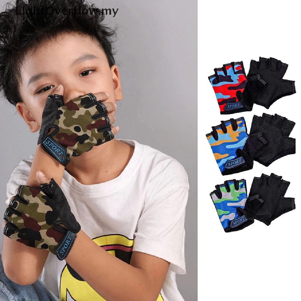 LightOverflow] Guantes De Ciclismo Para Niños Medio Dedo Elásticos  Antideslizantes Para Bicicleta [MY]