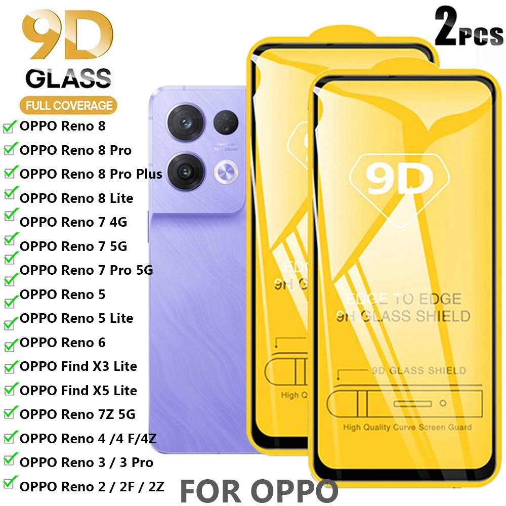 2Pcs 9D Cubierta Completa Protector De Pantalla Vidrio Templado Para OPPO  Reno 7 8 Pro Plus Find X3 X5 Lite 5 6 7