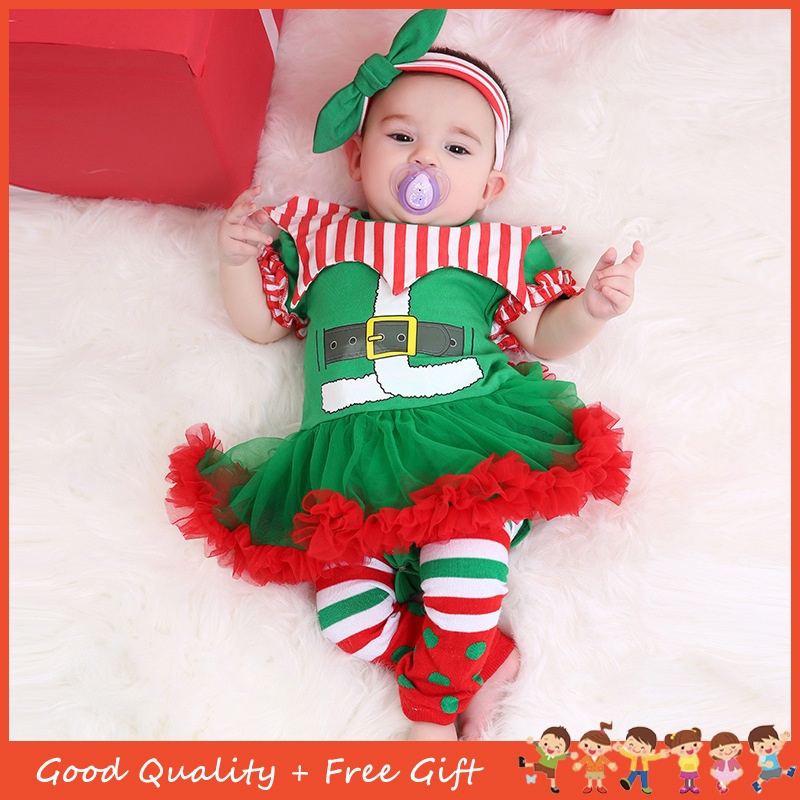 Conjunto De Vestido De Niña De Bebé 3pcs Traje De Payaso + Calcetines De  Pierna + Ropa Para La Cabeza 3 6 9 12 Meses Recién Nacido Verde De Navidad