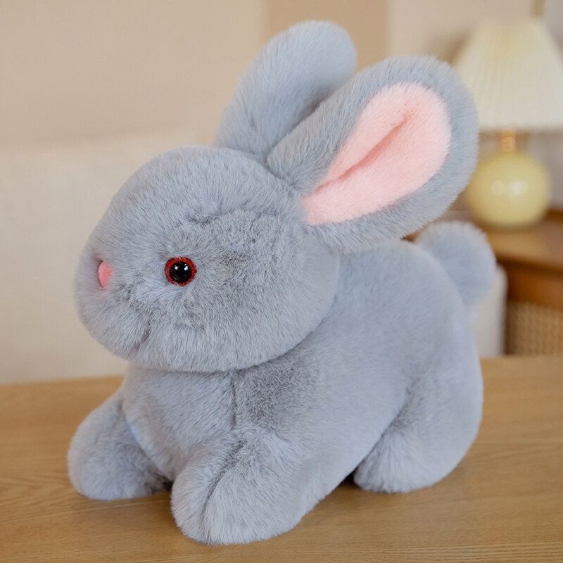 Conejito de peluche suave de peluche sentado con orejas de conejo blanco de  Pascua con zanahoria, suave, encantador, realista, de orejas largas