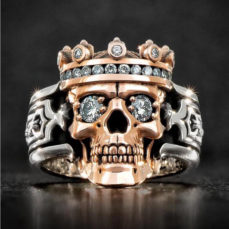 Anillo De Calavera Corona De Diamantes Oro Rosa Para Hombre