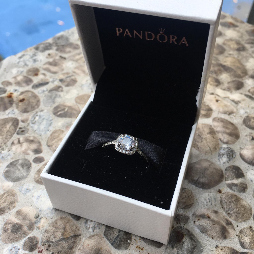 Anillo Pandora De Plata Cuadrado Con Caja Y Bolsa De Papel Joyer a