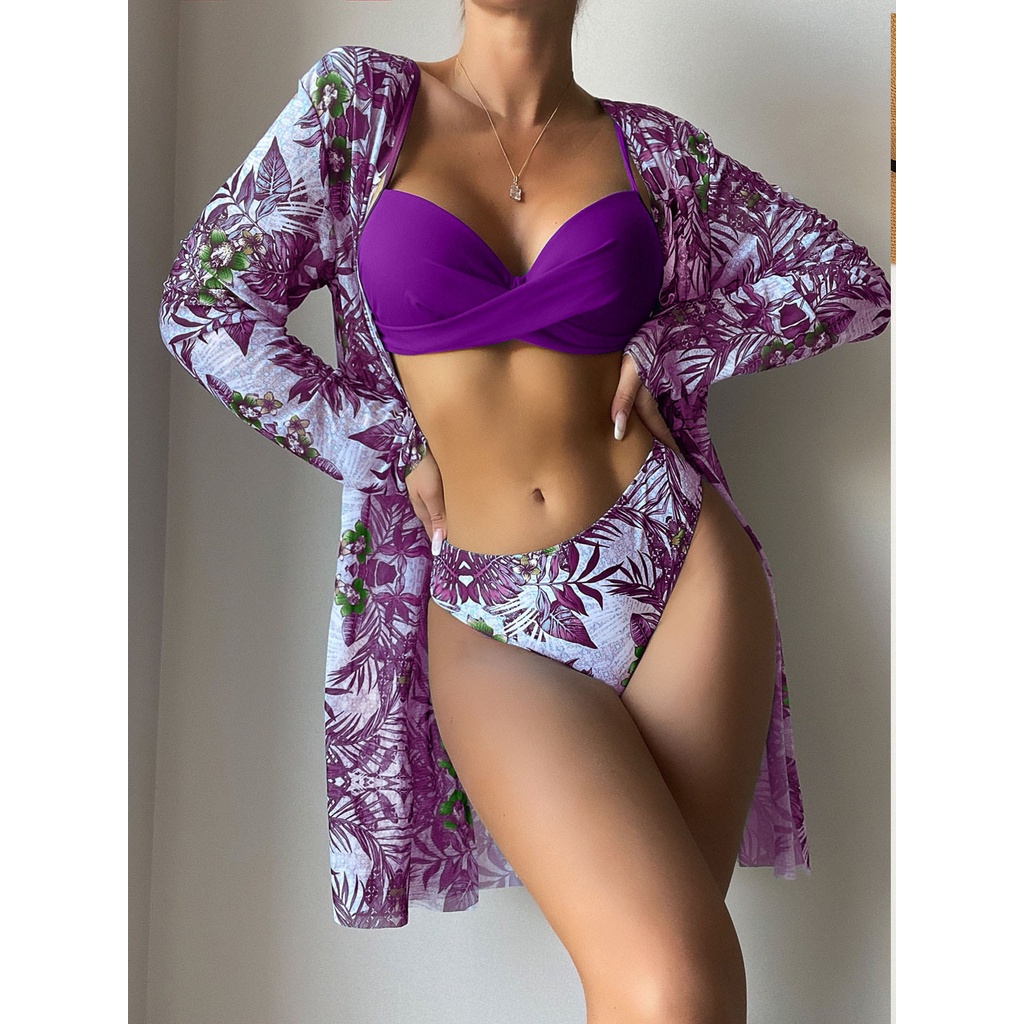 Traje De Baño Para Mujer Con Volantes De Hombro Fuera Sexy Apretado Color  Sólido Split Trajes Ropa De Playa Bikini Conjunto