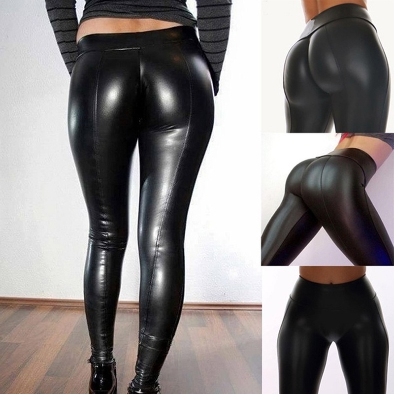 Leggings Para Mujer De Cuero Sintetico Delgados De Alta Elasticidad Pantalones Leggins Shopee Colombia