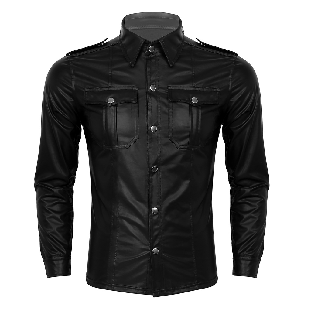 Thoshine Marca De Los Hombres Camisa De Cuero Slim Fit Moda PU Camisas De Manga Larga Shopee Colombia