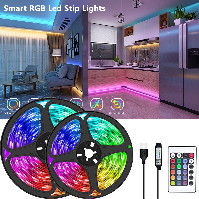 Tira de Luces LED RGB, Tira de LED USB DC 5V 5050 Tira de luz LED Flexible  RGB con Control Remoto para Fondos de retroiluminación de TV Tira de luz de  Fondo