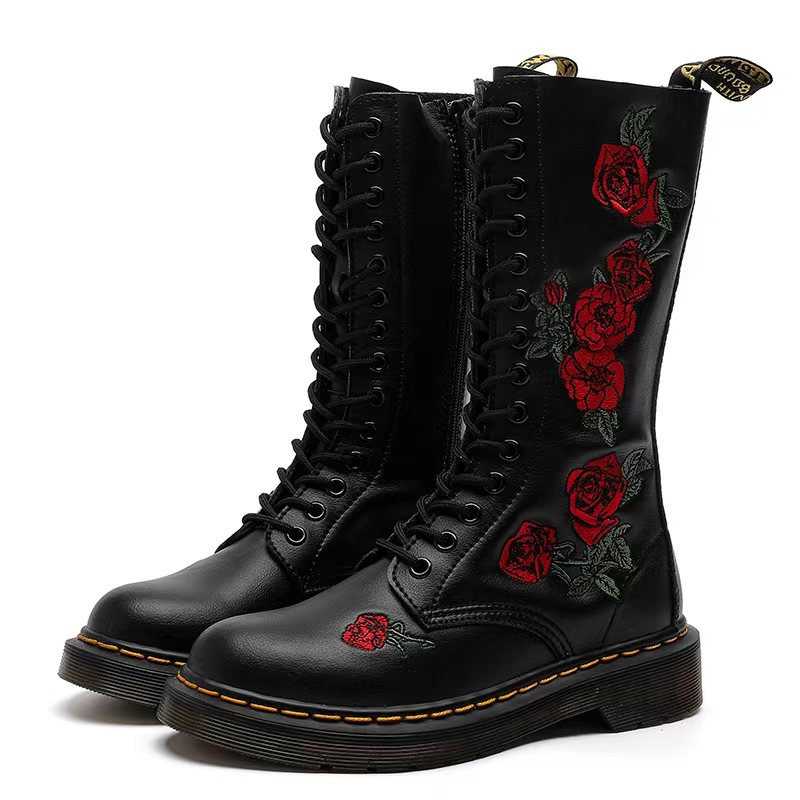 Dr Martens 14 Agujeros Botas De Cuero Genuino Bordadas Martin De Vaca Suaves Shopee Colombia