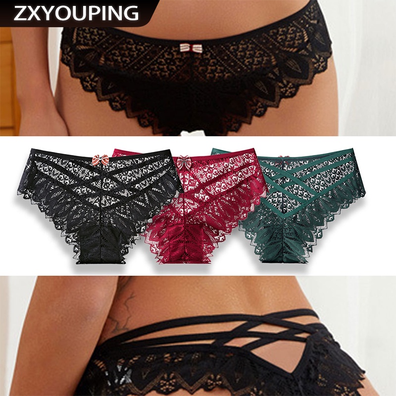 ZXYOUPING 3pcs Mujeres Bragas De Encaje Hueco Tanga Ropa Interior Para  Íntimos Lencería T Espalda Talla Grande