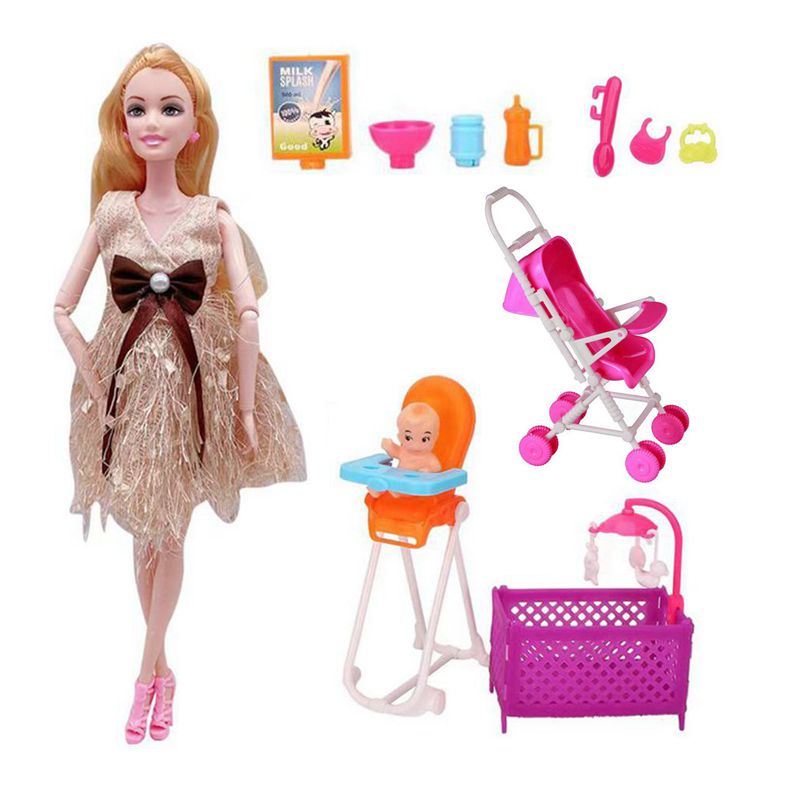 Muñeca Embarazada De 30 Cm Con Bebé Oculto, Carrito Incluido – Articulaciones Móviles, Juego De Roles Realista