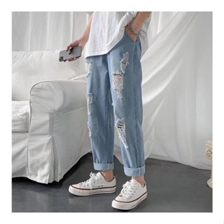 Jeans Sueltos De Pierna Recta Rasgada, Pantalones De Mezclilla Desgastados  De Pierna Ancha De Tiro Alto, Jeans Y Ropa De Mezclilla Para Mujer