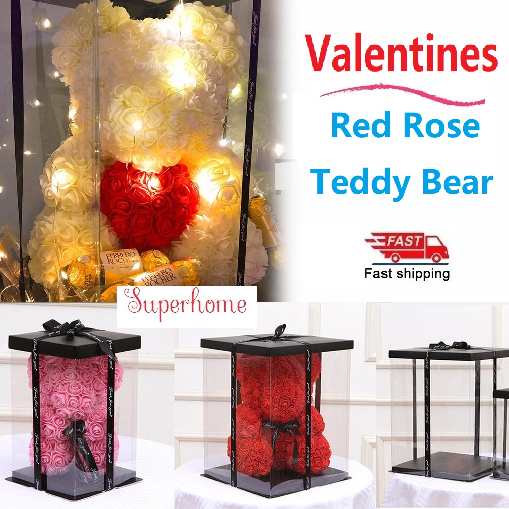 Regalo del Día de San Valentín, rosa roja de 25cm, oso de peluche, flor  rosa, decoración Artificial, regalos de Navidad, regalo de San Valentín  para
